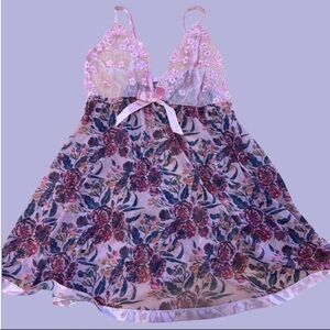 Floral Lace Nightgown with Pink Accents